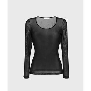 Anne Fontaine Black Sheer Mesh Long Sleeve Scoop mystery Top Sz 42 elegant chic